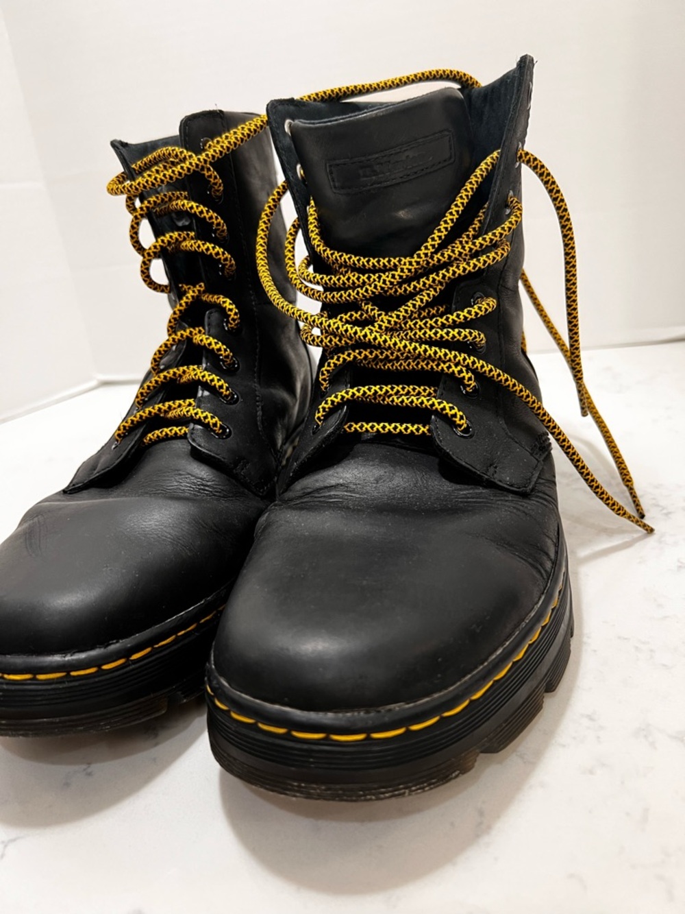 Dr. Martens Black Leather Lace-Up Boots with Yellow Accents - Picture 8 of 16